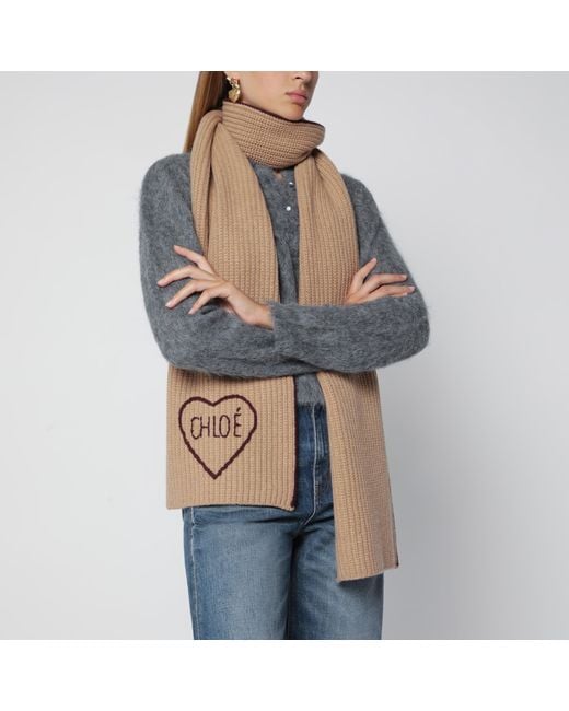Chloé Natural Encoeur Wool And Cashmere Scarf