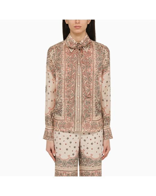 Zimmermann Brown Multicoloured Silk And Linen Shirt With Bow