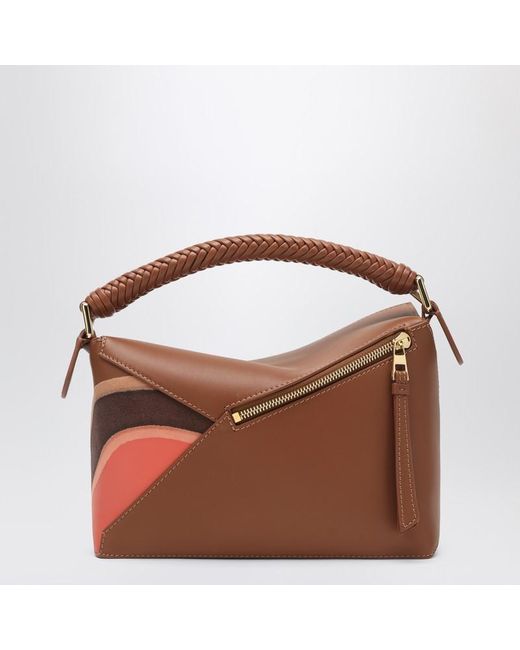 Borsa puzzle edge piccola pecan/parrot pink di Loewe in Brown