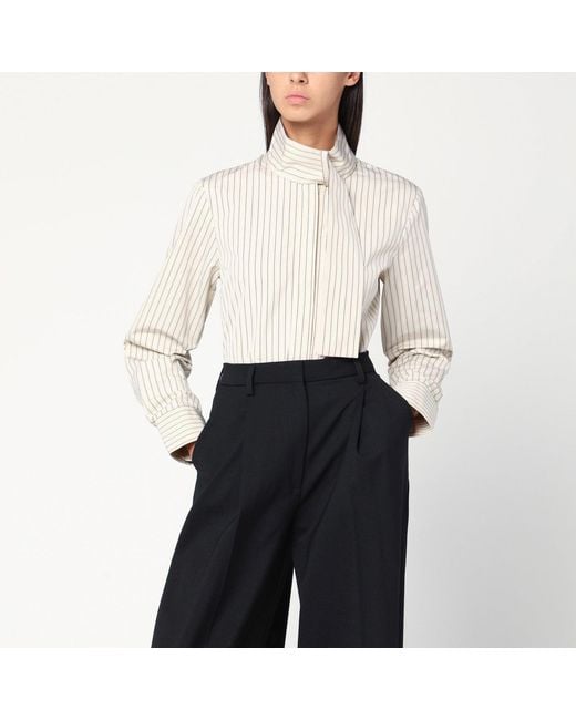 Patou White Striped Shirt With Scarf Collar
