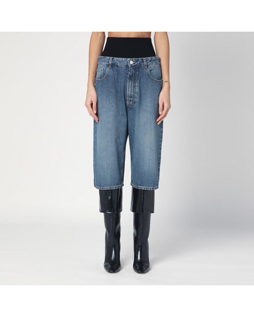 ALAIA Denim bermuda shorts with ribbed band アライア Alaïa Denim Bermuda Shorts With Ribbed Band In Blue | ModeSens