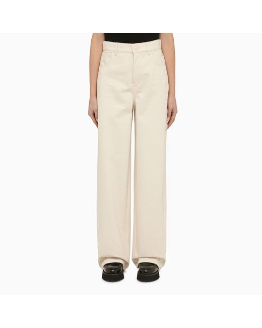 Max Mara Natural Ivory Cotton Wide Trousers
