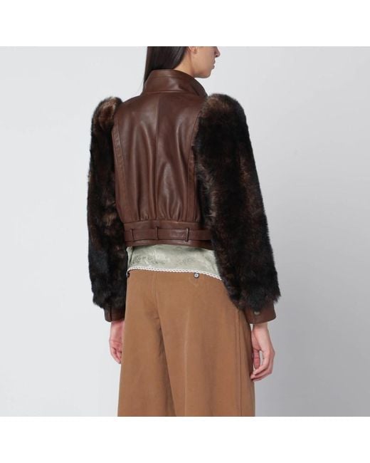 Chloé Brown Braune Kurze Leder- Und Shearling-Jacke