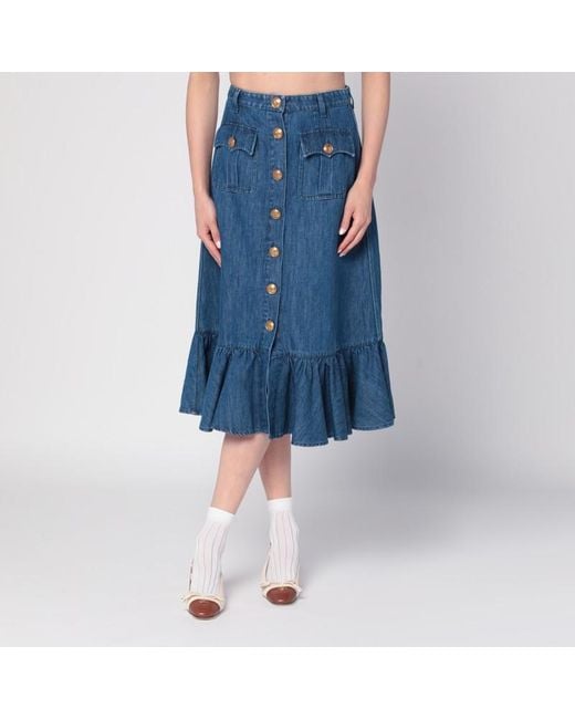 Gonna midi in denim di Valentino in Blue