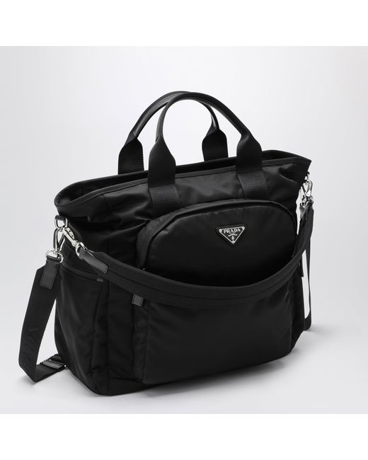 Prada Black Re-Nylon And Saffiano Shopping Bag for men