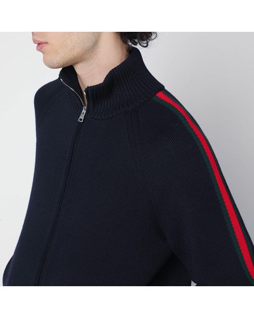 Gucci Blue Dark Wool Zip-Up Cardigan for men