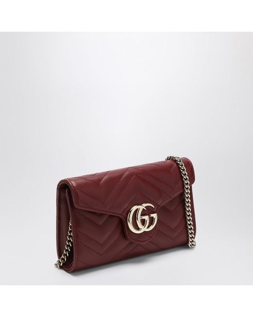 Gucci Red Gg Marmont Wallet Anchor With Chain
