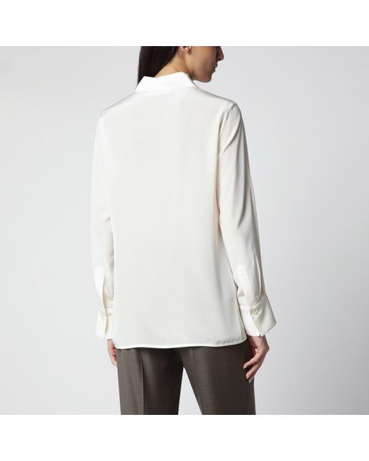 Victoria Beckham White Ivory Silk V-Neck Blouse