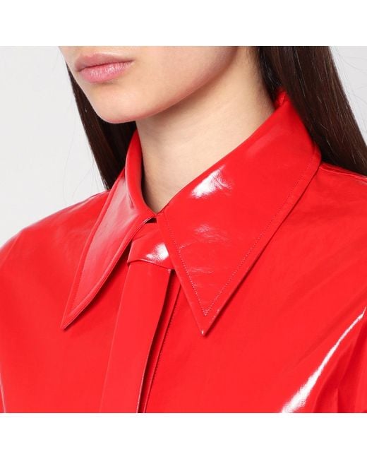 Jil Sander Red Shiny Linen Shirt With Tie