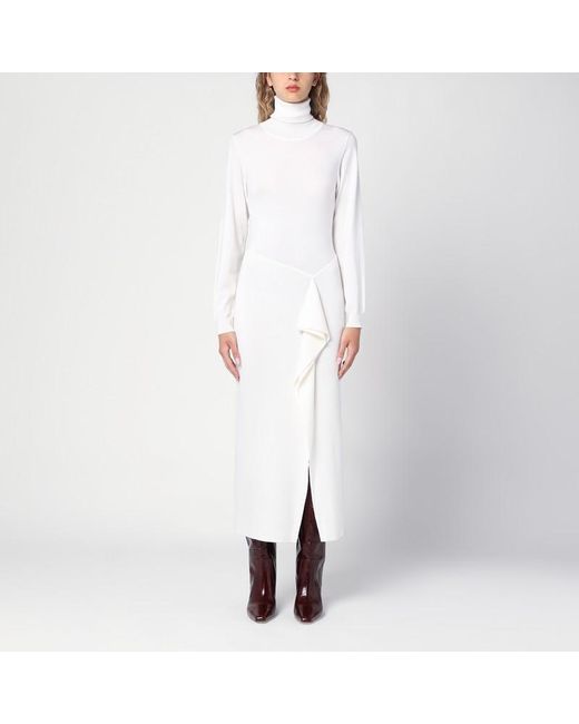 P.A.R.O.S.H. White Cream-coloured Turtleneck Dress In Wool Blend