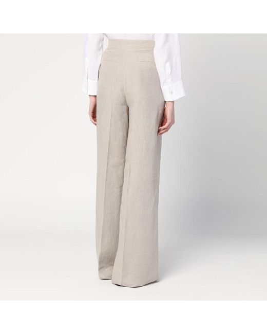 Max Mara Gray Wide Trousers In Linen Canvas