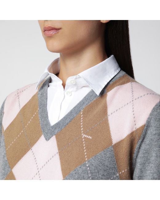 Prada Gray Cashmere Argyle Sweater