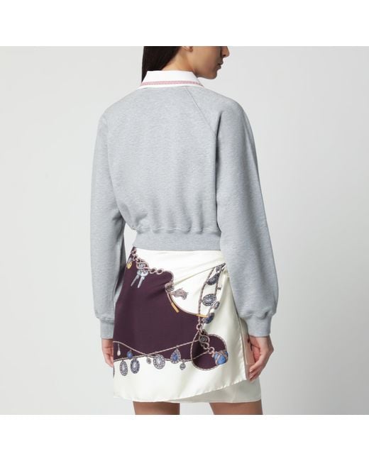 Versace Gray Cropped Cotton Polo Sweatshirt