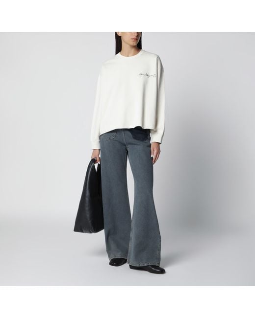 MM6 by Maison Margiela White Écru Fleece Sweatshirt With Logo Print