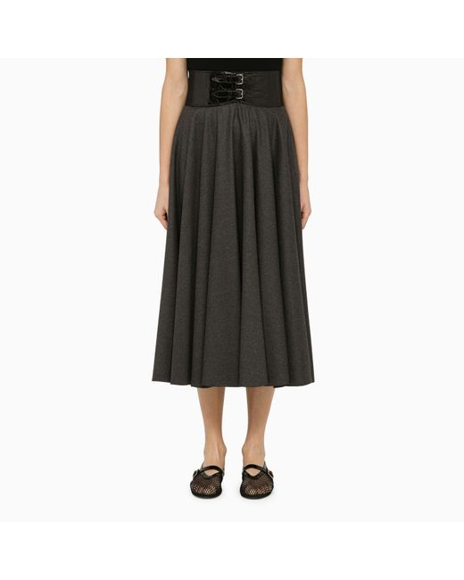 Alaïa Black Virgin Wool Midi Skirt