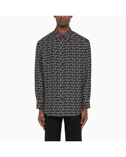 Burberry Black Silk Shirt With B Pattern for men