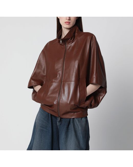 Blouson Bomber Cooon En Cuir D'Agneau Castor Balenciaga en coloris Brown
