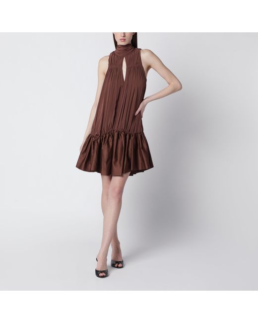 ROTATE BIRGER CHRISTENSEN Brown Dark Gathered Mini Dress With Ruching