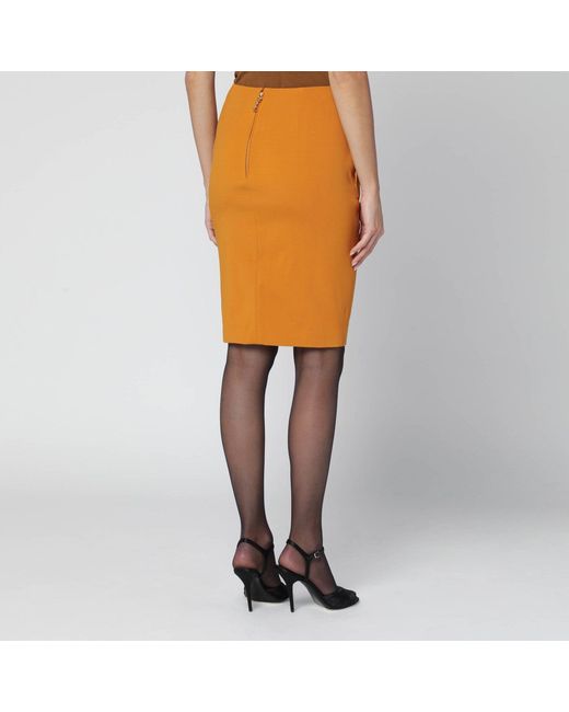 Saint Laurent Orange Ochre Satin Pencil Skirt