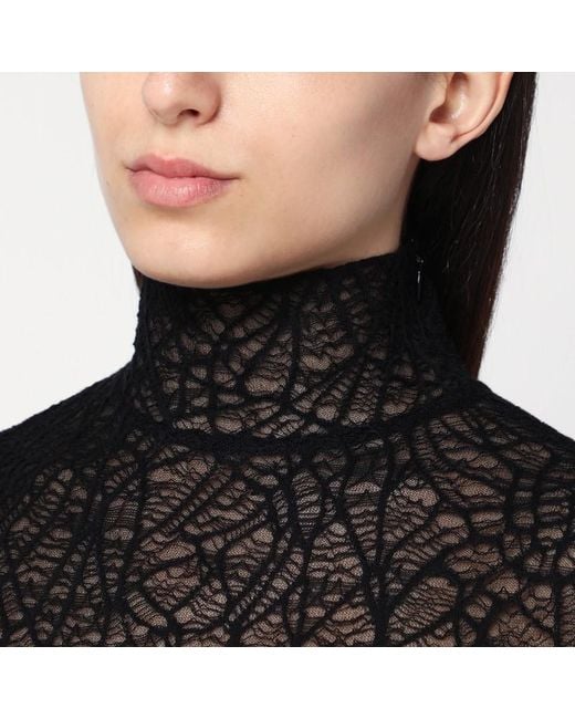 Alexander McQueen Black Schwarzes Top Aus Spinnennetzspitze