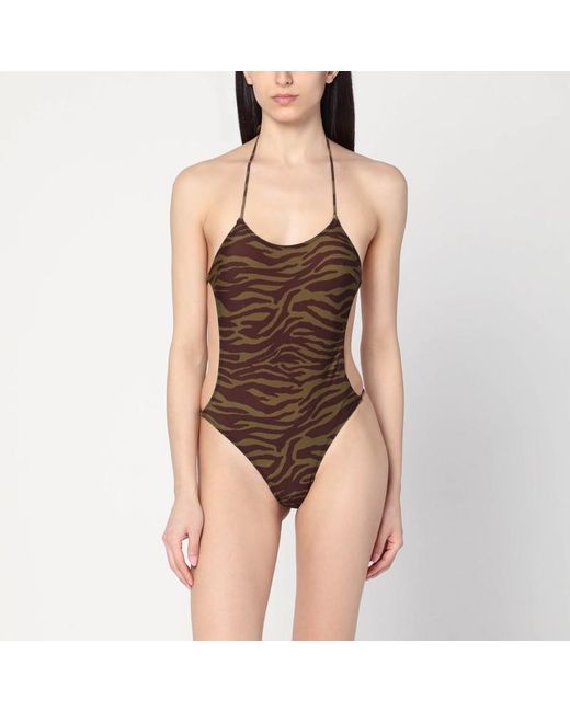 Costume intero zebrato kaki/marrone di The Attico in Black