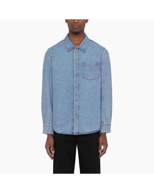 A.P.C. Blue Denim Shirt With Embroidery for men