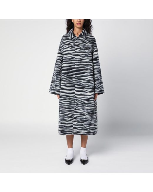 Marc Jacobs Blue Zebra Pattern Coat In Textured Wool Blend