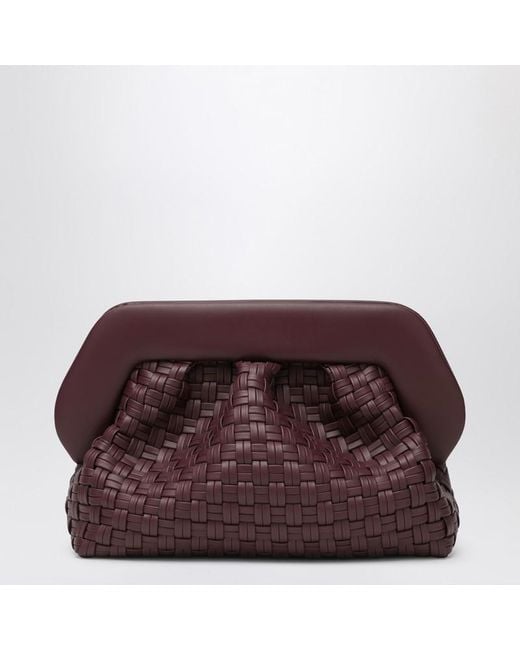THEMOIRÈ Brown Plum-Coloured Woven Bios Clutch Bag