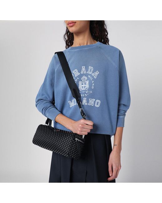Prada Black Mini Re-Nylon Shoulder Handbag With Studs