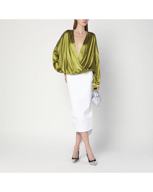 Dries Van Noten Green Weite Olivgrüne Bluse Aus Seide