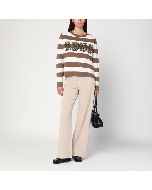 Max Mara Brown Striped Wool Sweater With Embroidery