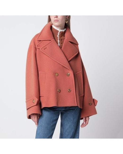 Chloé Red Cedar Double-Breasted Short Wool Coat