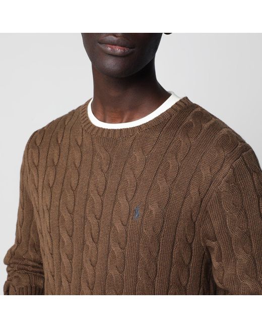 Polo Ralph Lauren Brown Cable-Knit Cotton Crewneck Sweater for men