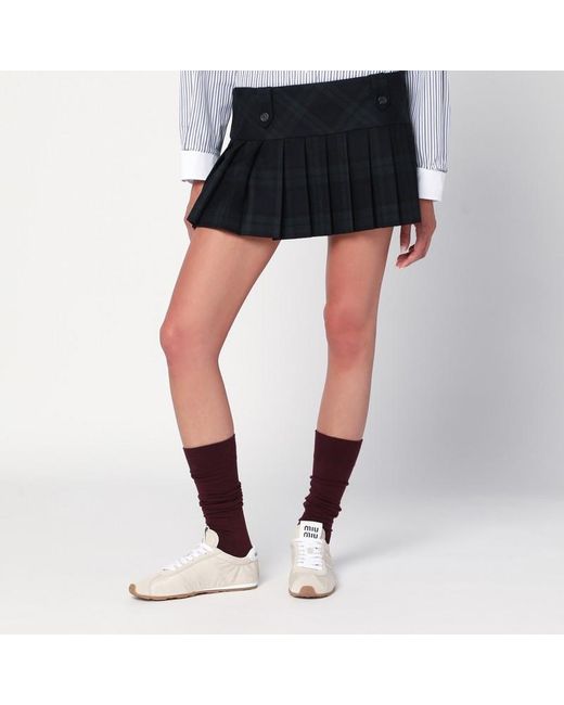 Mini-Jupe Plissée Bleu/Vert En Laine Miu Miu en coloris Black