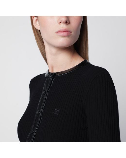 Courreges Black Ribbed Viscose-Blend Cardigan With Vinyl Trim