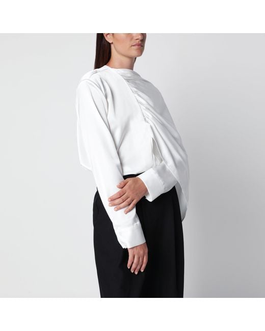 Source Unknown White Koa Draped Satin Blouse