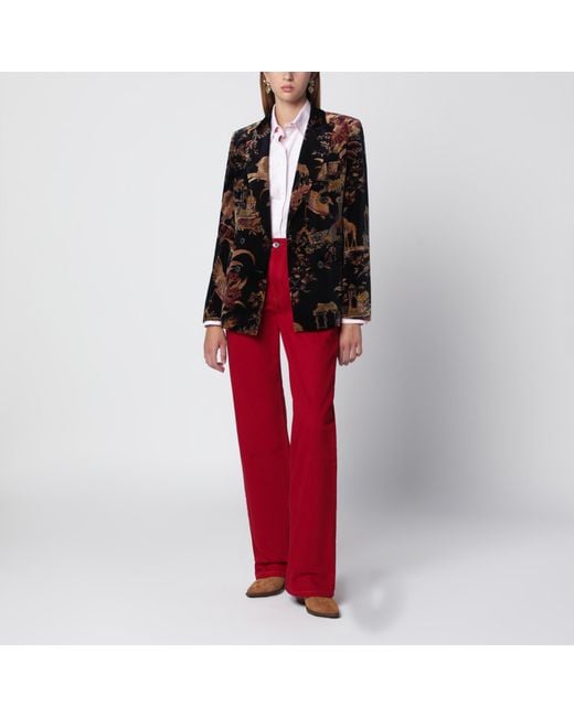 Etro Red Printed Double-Breasted Velvet Jacket