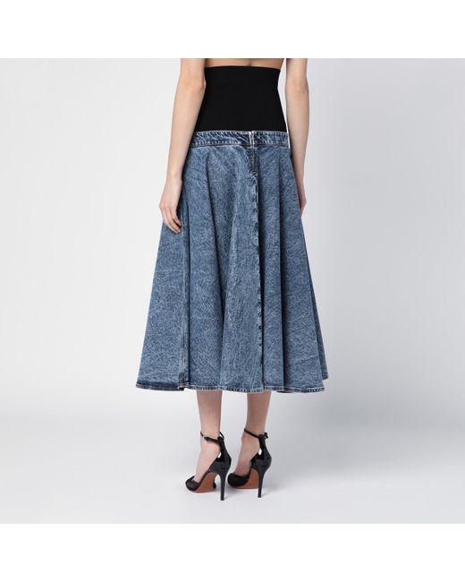 Alaïa Blue Denim Midi Skirt With Knitted Sash