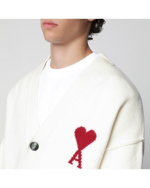 AMI Natural Ami De Coeur Wool Cardigan for men