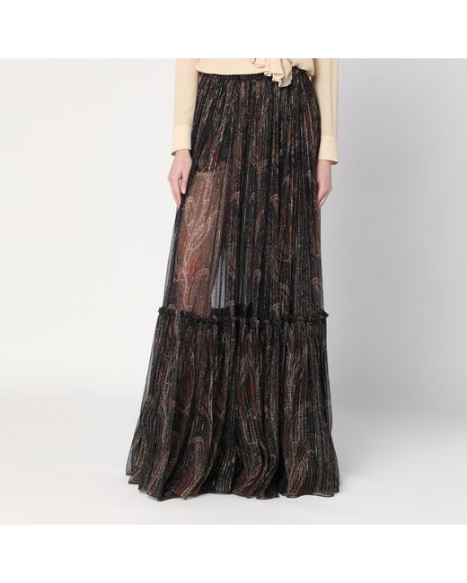 Saint Laurent Black Ruffled Skirt With Paisley Print