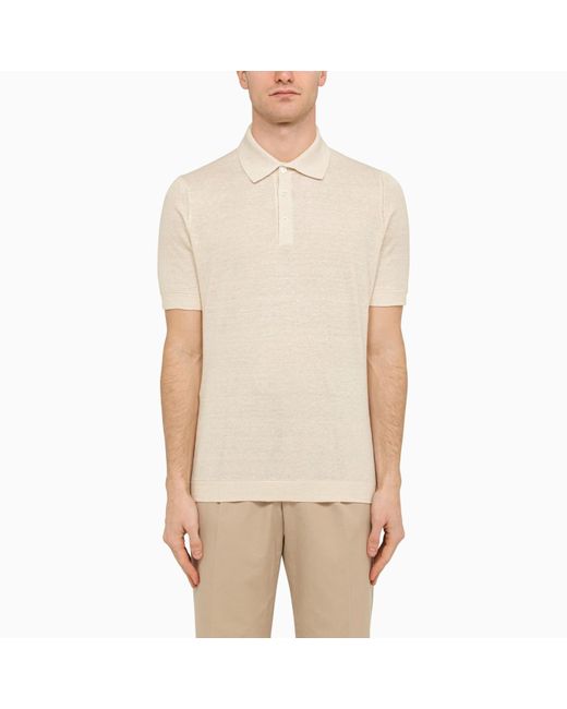 Brunello Cucinelli Natural Linen Short-sleeved Polo Shirt for men