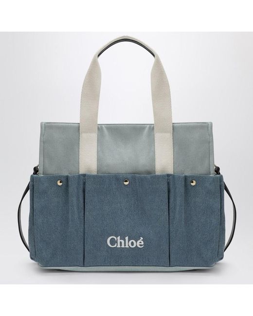 Chloé Blue Denim Changing Bag With Logo Embroidery