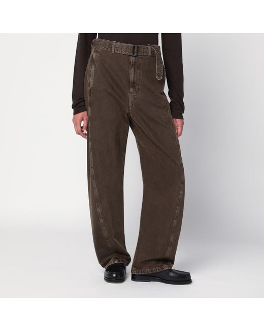 Lemaire Brown Denim Trousers With Belt