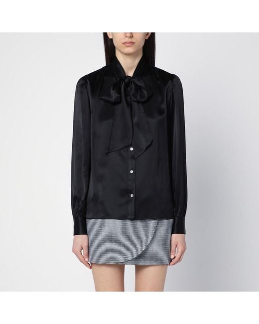 Alessandra Rich Black Silk Shirt With Bow