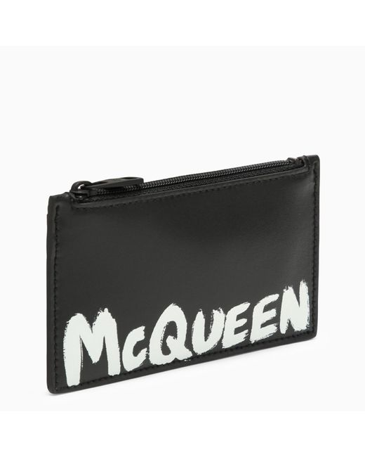 Alexander McQueen Alexander Mc Queen Black Leather Zipped Card Holder With Logo for men