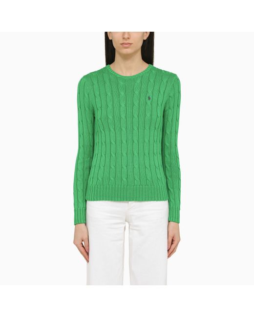 Polo Ralph Lauren Green Cotton Cable Knit Sweater With Logo