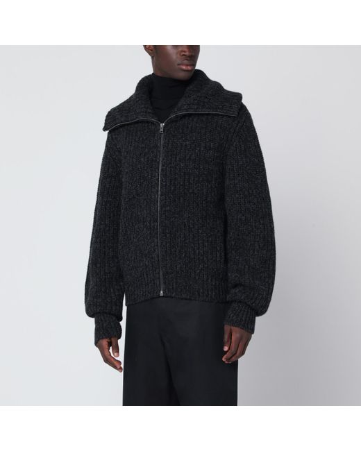 Lemaire Black /brown Zip Cardigan In Alpaca Blend for men