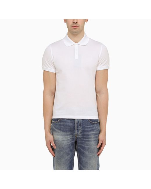 Saint Laurent White Monogram Pique Polo Shirt for men