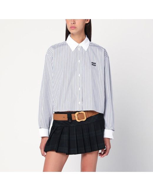Miu Miu White Weißes Gestreiftes Hemd Mit Logo