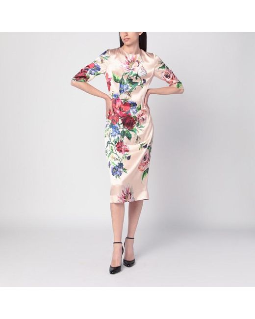 Abito midi con stampa floreale di Dolce & Gabbana in Red